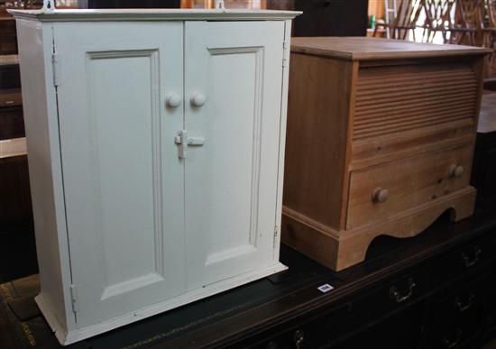 Pine tambour unit and pine dwarf cupboard